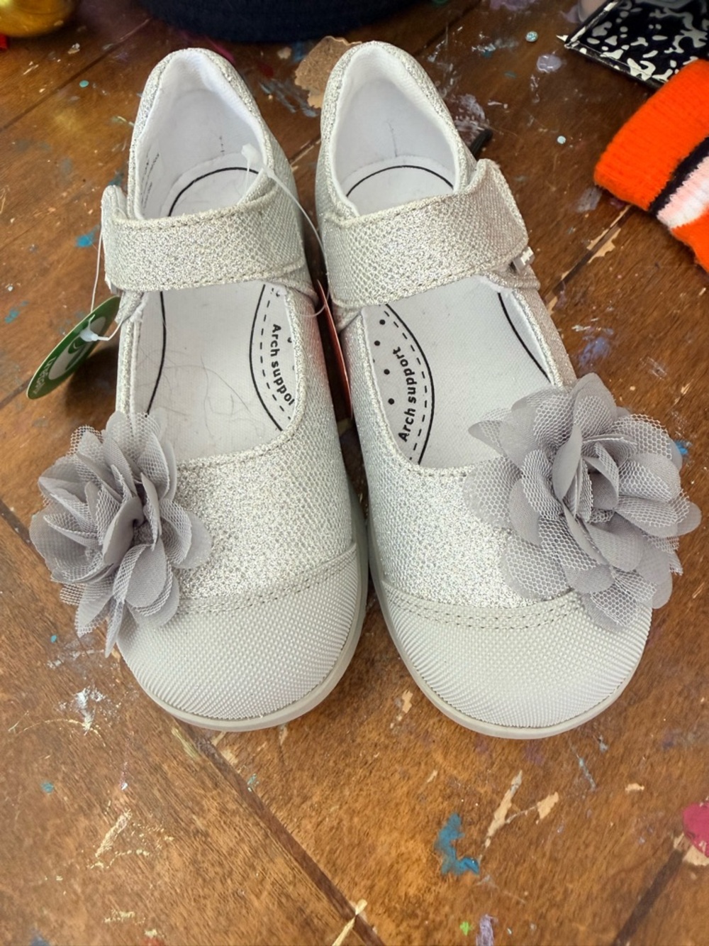 Pediped Estella Flex Girls Velcro Silver Mary Jane - size 30 = kids 12.5/13